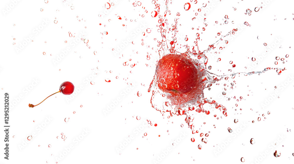 Aufkleber strawberry exploding with cherry on transparent background