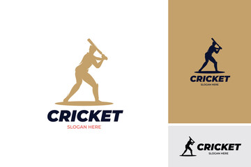 Silhouette of cricket player logo design template