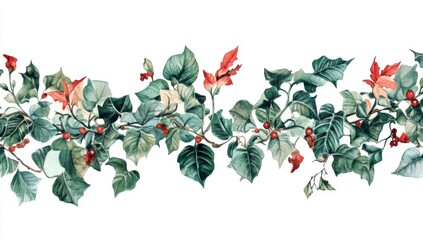 Detailed botanical Christmas garland border design