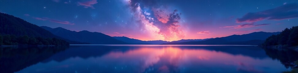 Fototapeta premium A mesmerizing view of the night sky over a tranquil lake, water, stars, landscape