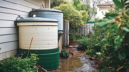 Rainwater Harvesting System in a Lush Backyard
