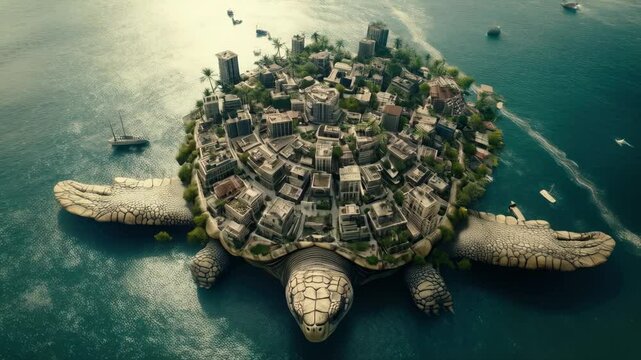 City on a Turtle's Back: A Surreal Seascape