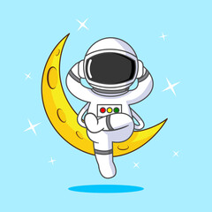 Cute Astronaut Sitting or chill in the Moon, Vector Illustration Cartoon Design