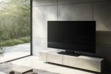 Fototapeta premium Modern Living Room with Stunning Landscape TV Display