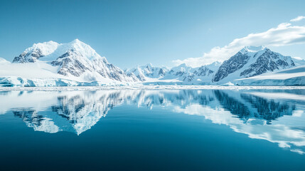 Fototapeta premium The Arctic tundra's untouched splendor unfolds as a crystal-clear lake merges with the frozen expanse a breathtaking symphony of ice and water in a secluded haven where nature's purity meets modern wo
