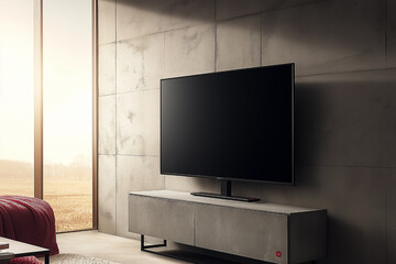 Fototapeta premium Modern Living Room with Stunning Landscape TV Display