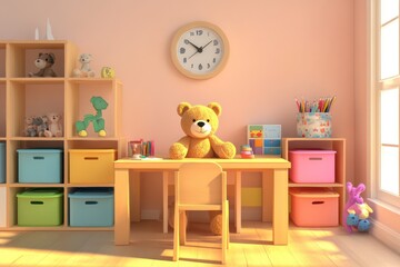 Sunny kids' room, toys, desk, play