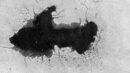 Top view black engine oil drop on concrete ground road, Stain of engine oil dripping on the ground street road, Texture and backgruond engine oil drop on floor, Automobile garage.