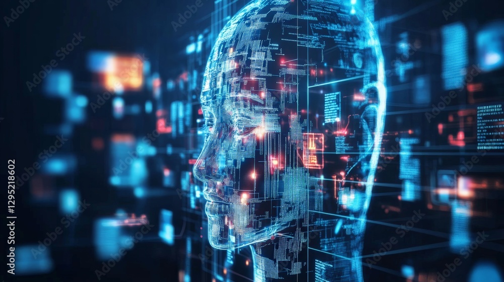 Poster ai-powered recruitment system scanning resumes with machine learning algorithms, futuristic hr techn