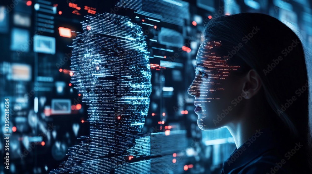 Aufkleber ai-powered recruitment system scanning resumes with machine learning algorithms, futuristic hr techn