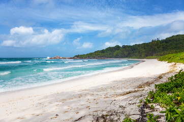 Anse Cocos Beach, Island La Digue, Republic of Seychelles, Africa.