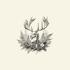 Deer skeleton with long antlers design vector template illustration