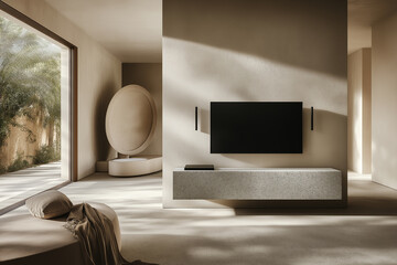 Modern Living Room with Stunning Landscape TV Display
