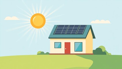 House with Solar Panels on Sunny Day