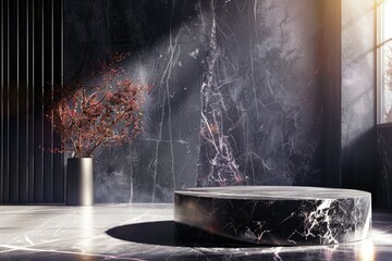 High Definition Visual of Marble Podium Product Shot, Elegant and Modern Background