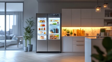 Smart fridge with AI meal suggestions based on available ingredients, futuristic home automation