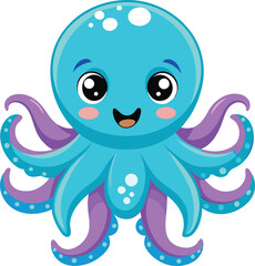 Obraz premium Cute cartoon octopus with big eyes 