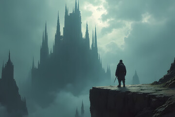 Obraz premium The massive, gothic-inspired skyscrapers rise into a stormy sky