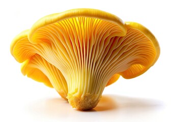 Tilt-Shift Photography: Yellow Oyster Mushroom, Close-up Macro, Isolated White Background, Fungi, Gourmet Food, Culinary Photography