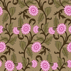 Seamless Floral Pattern in vector.Wild flowers, leaves, branches, candies repeat pattern design set.Handmade. Motif,Wallpaper, fabric or design of gift paper. Vector illustration.Print for bed linens.