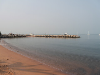 Tranquil beach scene coastal area serene environment wide angle relaxation concept