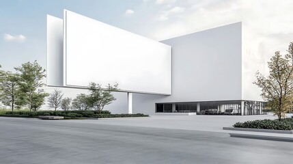 Obraz premium Modern White Building Exterior: Architectural 3D Render in a Suburban Setting AI Generated
