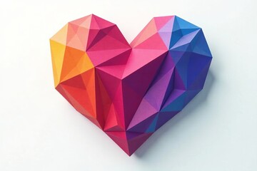 Abstract heart made of colorful geometric shapes on white background, symbol, heart, colorful