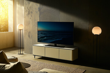Modern Living Room with Stunning Landscape TV Display