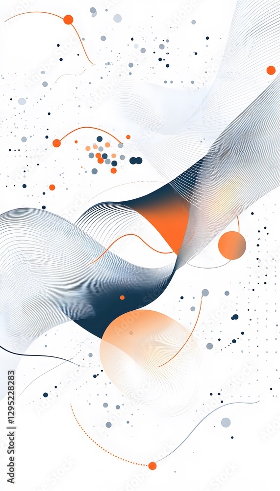 Poster abstract design displays curving lines dots and circular shapes