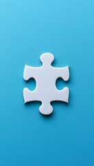 Obraz premium Single white jigsaw puzzle piece on a solid blue background