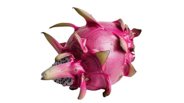 Vibrant pink dragon fruit rotating on transparent background