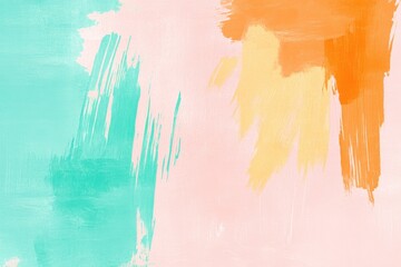 Fototapeta premium Vibrant Abstract Art with Turquoise, Peach, and Orange Brush Strokes on Canvas Background