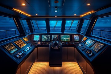 Luxury yacht bridge night ocean voyage