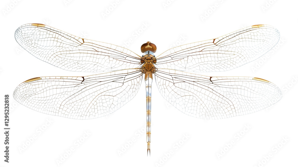Poster dragonfly showing transparent wings on checkered background
