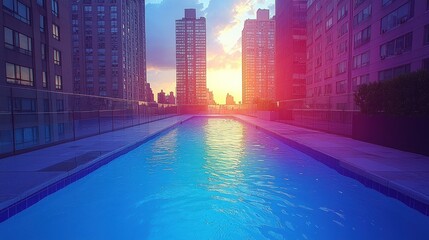 Rooftop pool at sunset in NYC