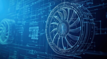 Obraz premium High-Tech Blueprint Design of Jet Engine Fan Concept and Details