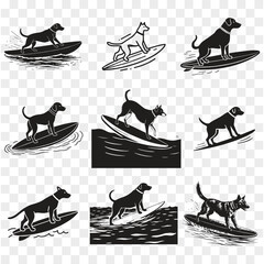 seamless pattern with christmas reindeer with Surfing in a water black vector and illustration Clean white background