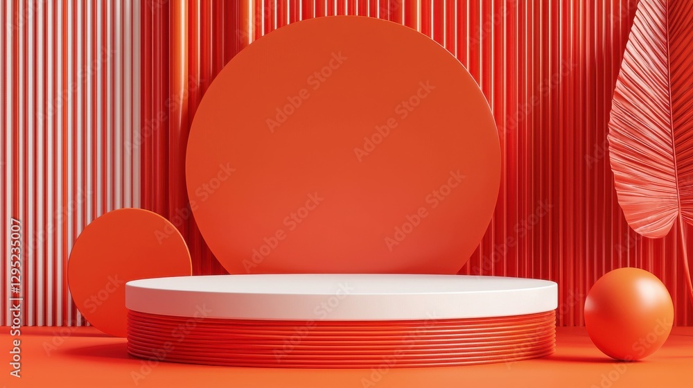 Aufkleber a vibrant display featuring circular shapes and stripes in various shades of red, creating a dynamic
