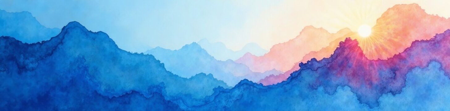 Aquarellpapier in blau mit handgemalter Vignette und leeren Bereich, artistic, hand-painted, design