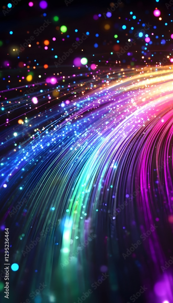 Poster colorful light streaks with bokeh create abstract glowing design