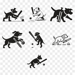 vector illustration of a set of funny cartoon dogs with dog playing cricket  black vector and illustration Clean white background