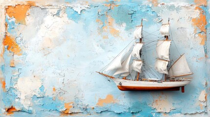 Sailing adventure open water ship model vintage aesthetics side view nautical concept