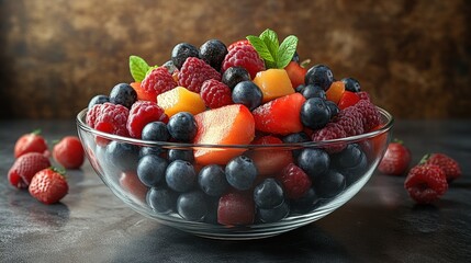 Naklejka premium bowl of fruit salad isolated on transparent background