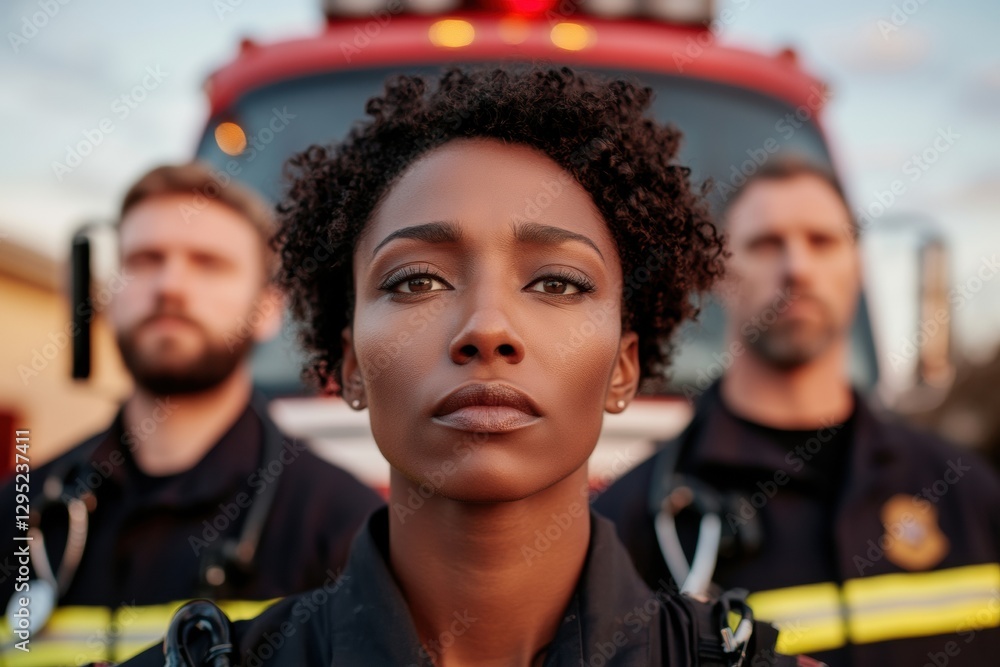Poster Resilient Frontline Heroes Empowered Diversity in Emergency Response - Authentic Multicultural Professional Wellness and Crisis Leadership Imagery