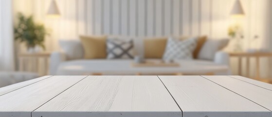 Minimalist Hygge Lifestyle Mockup Serene White Wood Table Surface for Modern Product Staging with Soft Scandinavian Interior Design Aesthetic