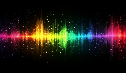 Colorful audio waves in dark background