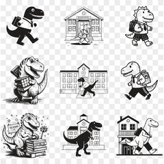 set of hand drawn illustrations of various elements with Dragon back to school black vector and illustration Clean white background