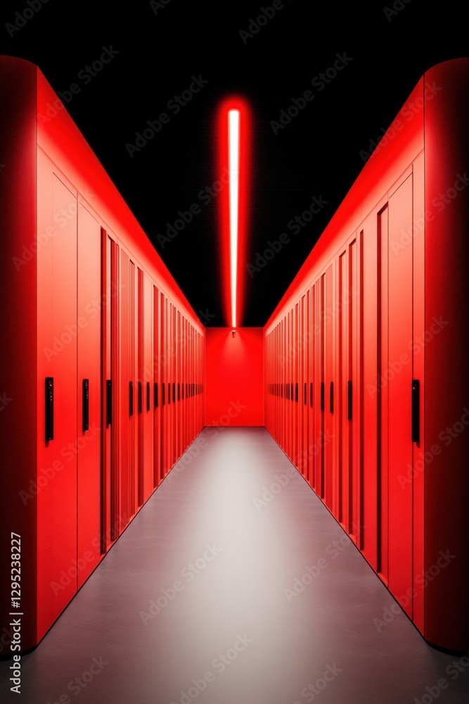 Poster Cybersecurity Nexus Hyper-Minimalist Data Center Architecture with Crimson AI-Driven Infrastructure Visualization - Next-Gen Digital Resilience