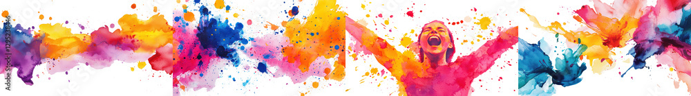 Poster an abstract visually striking image featuring a dynamic explosion of vibrant colorful paint splatter