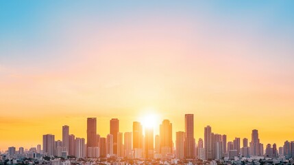 Fototapeta premium Sunrise Over Modern City Skyline